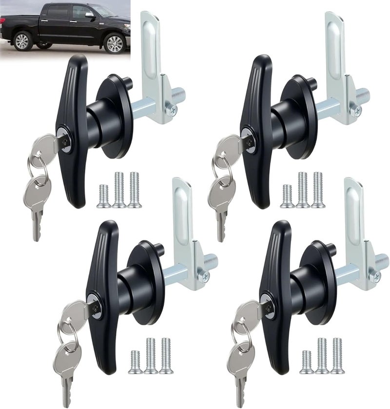 Ojeemii 4PCS Truck Cap Locking T-Handle, Truck Camper Shell Lock, Camper Shell Accessories, Key Alike Black T-Handle Locks (Left & Right) for Most Truck - Image 1